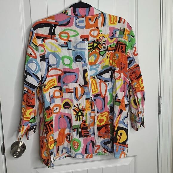 Ali Miles colorful abstract patchwork blouse Petite XL lagenlook art to wear - Picture 4 of 8